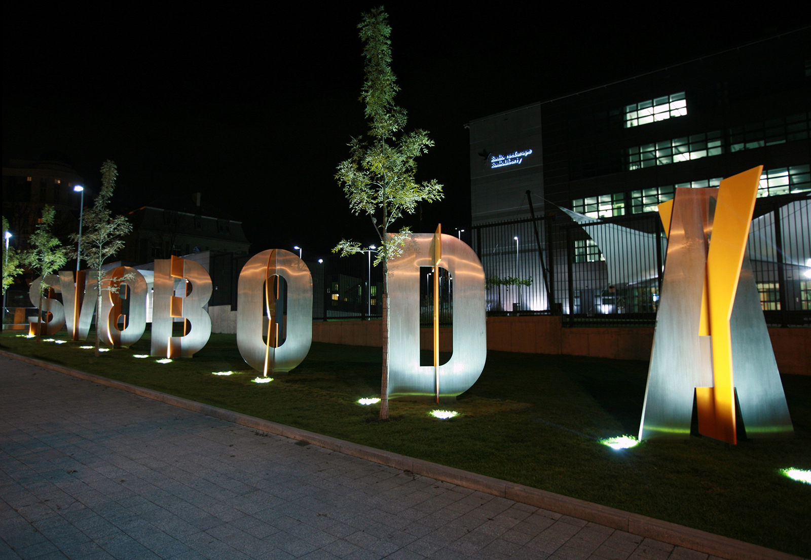 Night view of type sculpture